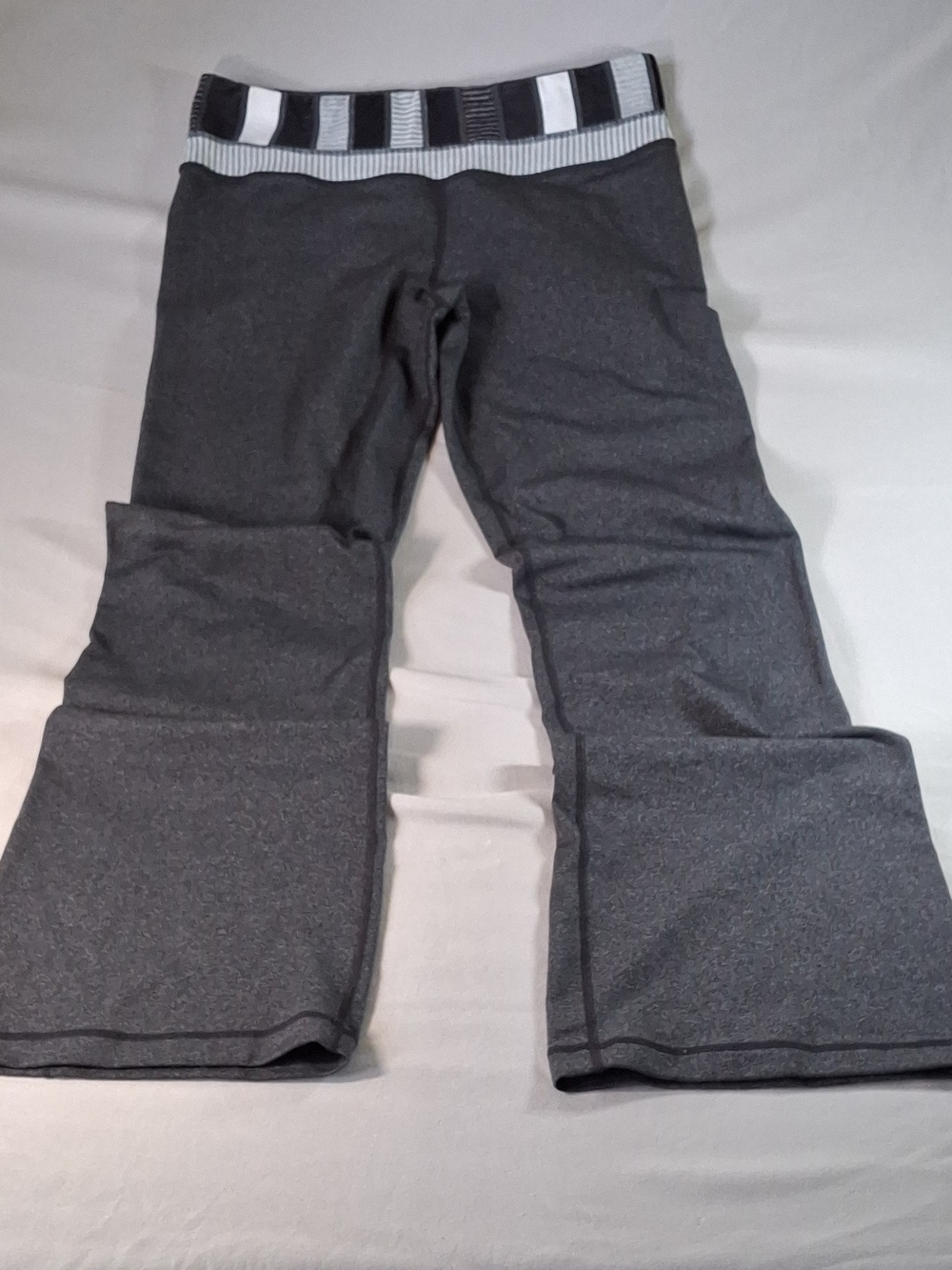 Lululemon Groove Flare Pants Striped Foldover Waistband Heathered Gray Sz 8